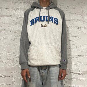 Champion X UCLA Embrodered Writing Grey and White Hooded Sweatshirt Hoodie sweat